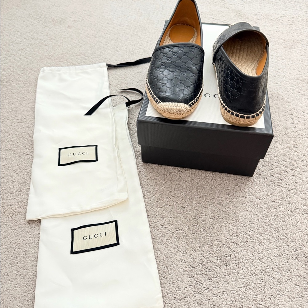 Gucci Black Leather Slip-On Loafers
